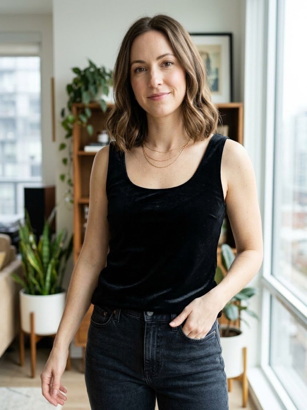 Ann Taylor Velour Scoop-Neck Tank Top in Black